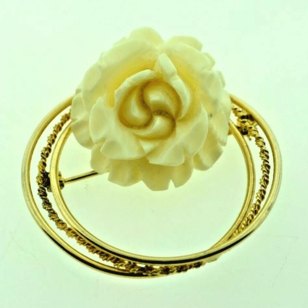 Burt Cassell vintage carved rose pin brooch